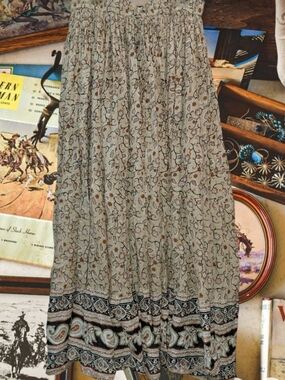 White Stag Cottagecore Prairie Floral Long Skirt - Tiered Bohemian Beige